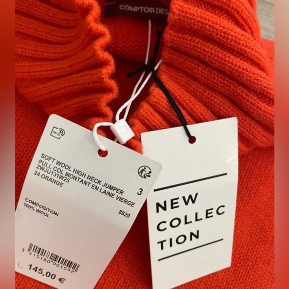 Comptoir des Cotonniers France Orange Wool High Neck Sweater Womens Pullover - Picture 8 of 13